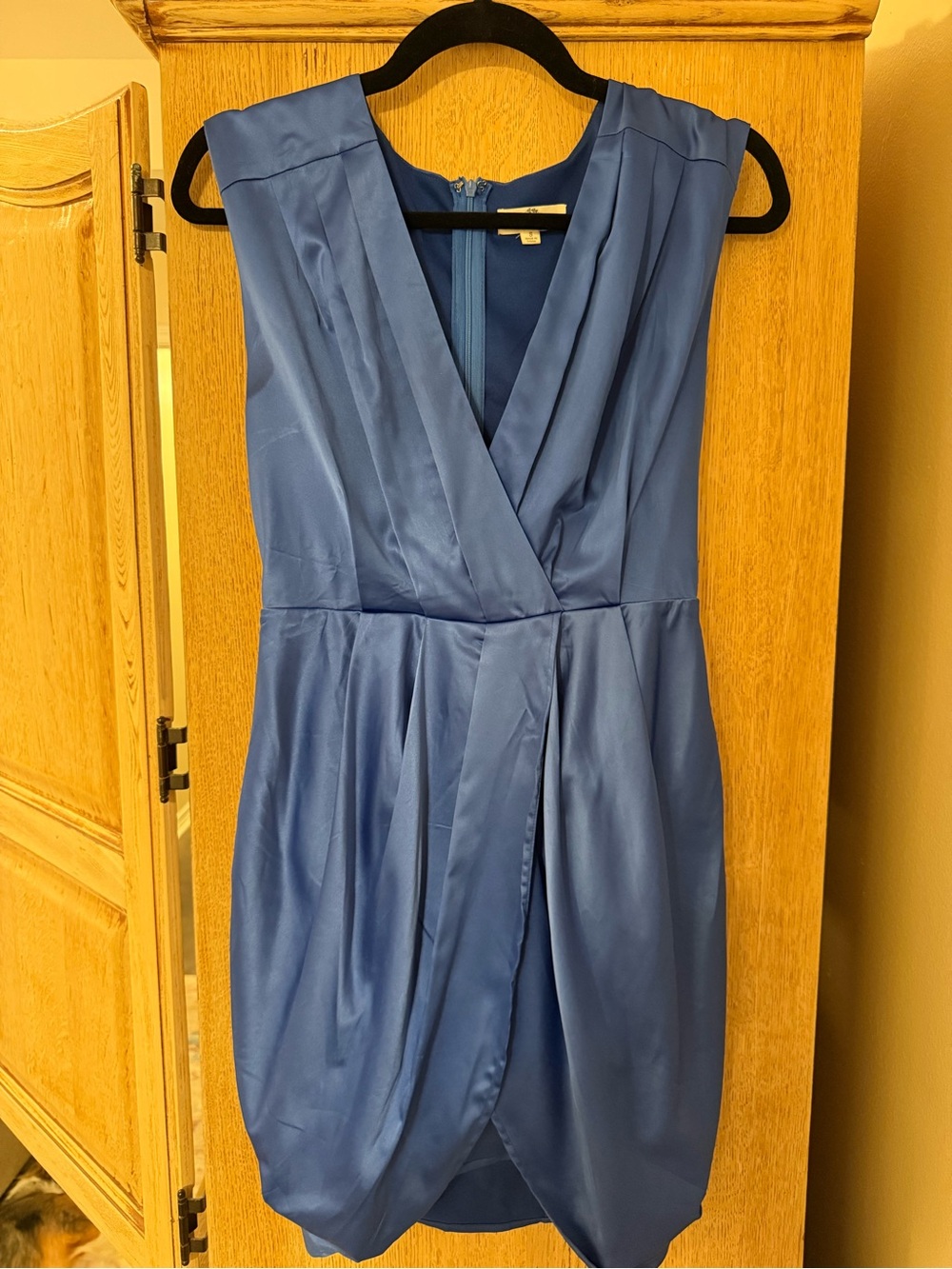 entro Satin Faux-Wrap Mini Dress in Blue